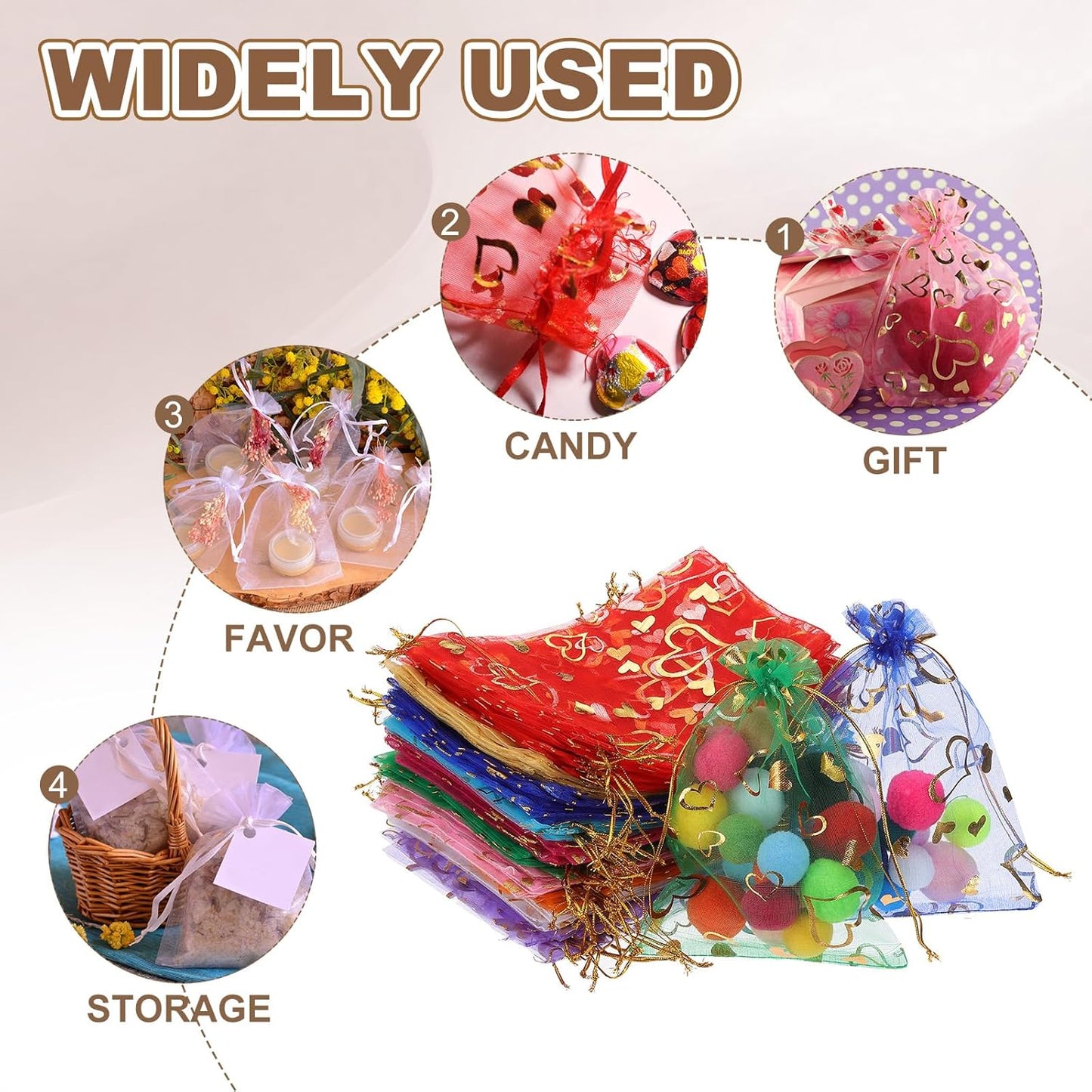 PATIKIL 100 Pcs 5x7 Inch Heart Printed Organza Bags, Silver Sheer Heart Organza Bags with Drawstring for Christmas Candy Jewelry Party Wedding Favor Gift