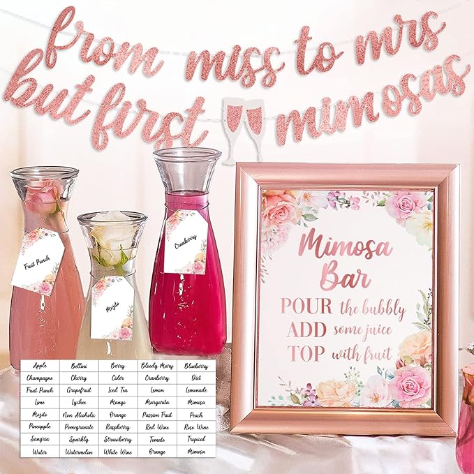 Bachelorette Party Decorations Kit, Rose Gold Bridal Shower, Bride Balloons, Banner, Sash, Tiara & Veil, Fringe Curtain, Mimosa Bar, Plates Cups Napkins for 25 Guests