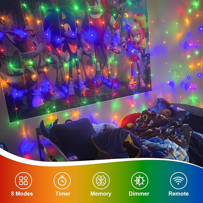 QITONG 2 Pack Battery Operated String Lights, Each 33ft 100 LED Multicolor Christmas Lights Outdoor Waterproof, 8 Modes Clear Wire Twinkle Fairy Lights Indoor with Remote