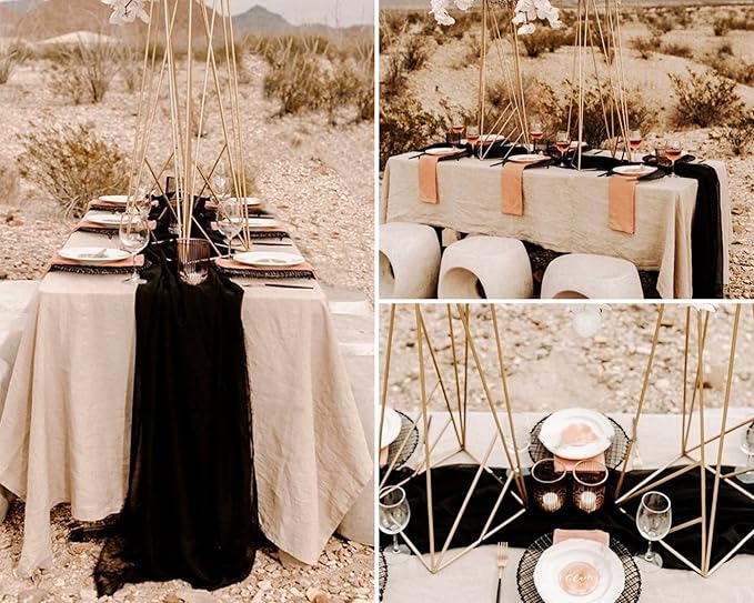 8 Pack Black Cheesecloth Table Runner 10Ft Gauze Cheese Cloth Table Runner 35x120Inch Romantic Boho Table Runners for Wedding Birthday Party Bridal Baby Shower Engagement Halloween Holiday Table Decor