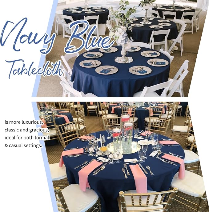 Showgeous 4 Pack Navy Blue Round Tablecloth - 120 Inch Polyester Table Cloth - Washable Decorative Fabric Table Covers for Wedding, Dining, Party, Banquet, Buffet
