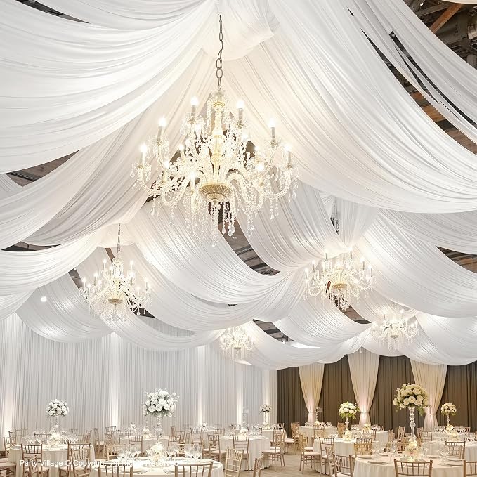 40ftx40ft White Ceiling Curtain for Wedding Parties – 8 Panels Wrinkle-Free 40 FT Long Tent Draping Curtains for Wedding, Birthday & Theme Parties, 40ft Height with Rod Pocket