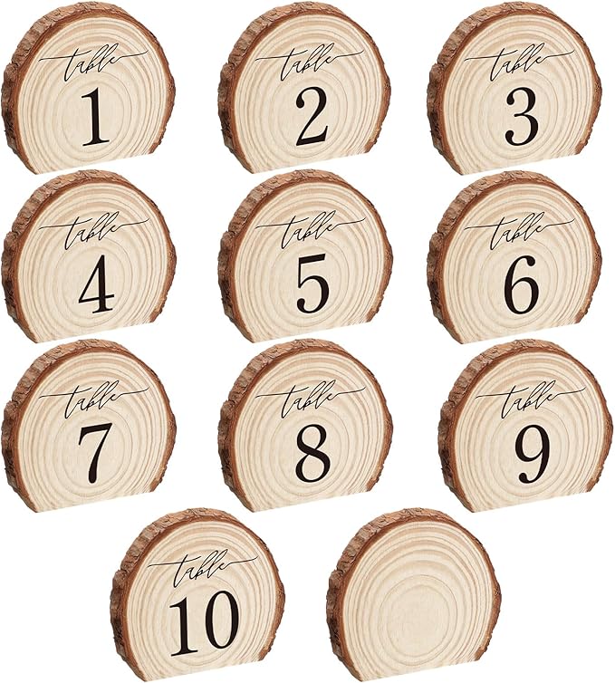 Novabright 11 Pcs Wooden Wedding Table Numbers 1-10, Wooden Restaurant Table Numbers Centerpieces Decoration for Weddings, Reception, Special Events, and Restaurant Use