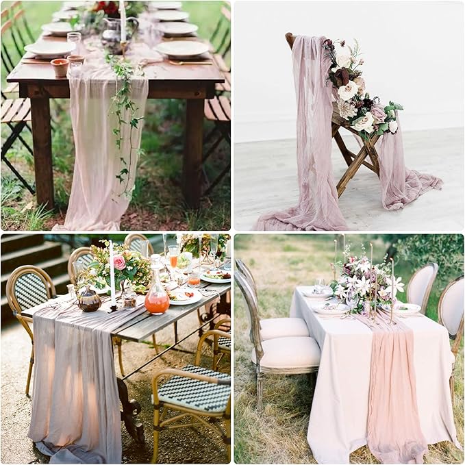 8 Pack Pink Cheesecloth Table Runner 10Ft Gauze Cheese Cloth Table Runner 35x120Inch Romantic Boho Table Runners for Wedding Banquet Event Birthday Party Anniversary Bridal Baby Shower Table Décor