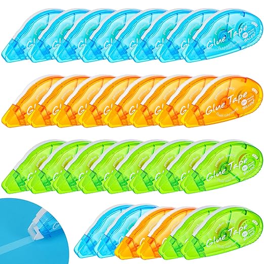 30 Pcs Double Sided Tape Roller, Permanent Adhesive 0.3 x 315'' Double Sided Glue Tape Runner Dots for Scrapbooking, Photo Paper Craft Supplies (Green Blue Orange,Classic)