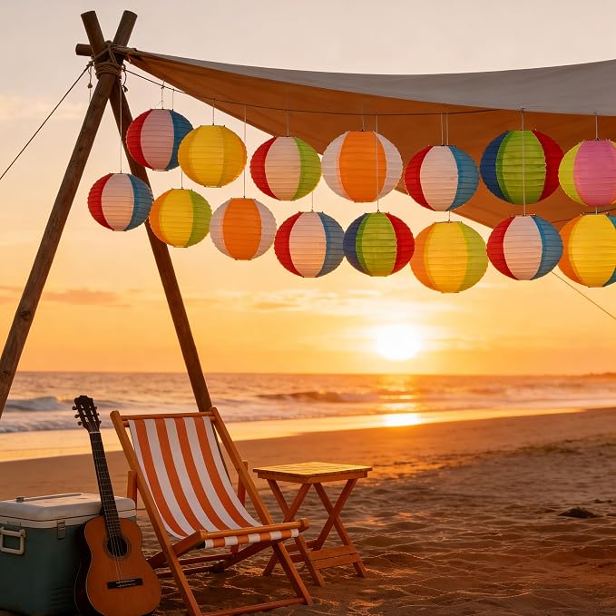 22PCS Beach Ball Paper Lanterns Bulk Pool Summer Luau Hawaiian Tropical Hanging Party Decorations Indoor Outdoor