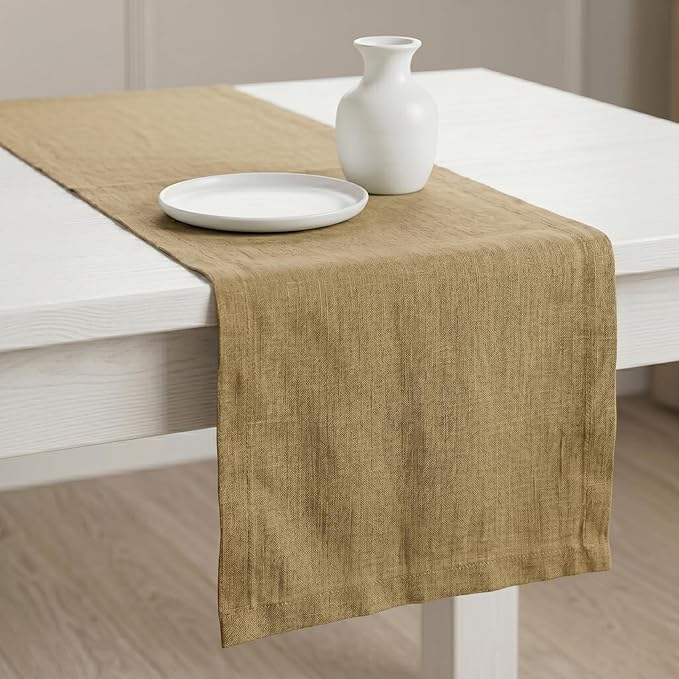 Solino Home Linen Table Runner 36 Inches - 100% Pure Linen Kelp Table Runner 14 x 36 Inch Ideal for Dresser and Coffee Tables, Spring, Summer, Mothers Day - Diana Medium Weight