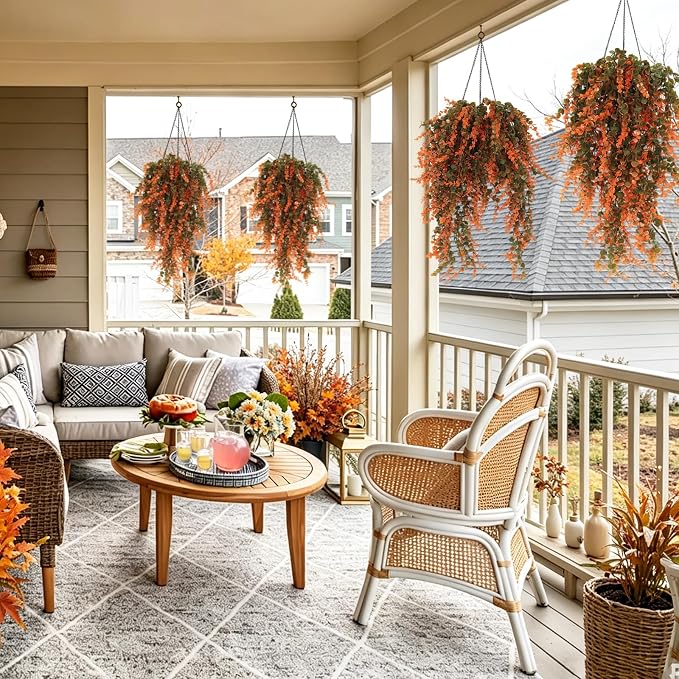 RECUTMS Fake Fall Monkey Plants 31.5" Artificial Hanging Eucalyptus Vine | 3Pcs,Outdoor Artificial Plants UV Resistant,Faux Salmon Leaves Greenery for Fall Indoor Outdoor Porch Yard Home Wedding Decor