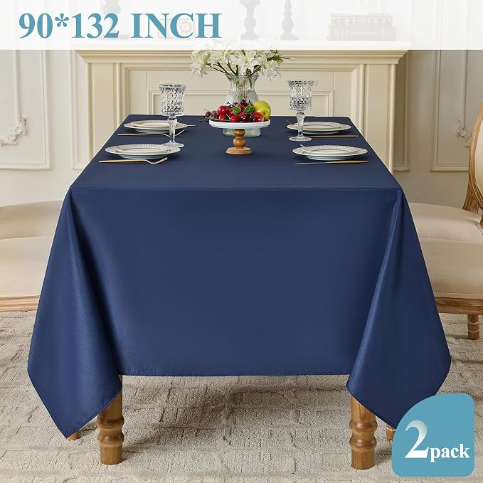 VidaFete Tablecloth 2 Pack 90 * 132inch Rectangle Table Cloth Polyester, Stain Wrinkle Resistant Rectangular Polyester Table Cover for Kitchen Dinning Party Wedding Buffet Decoration(Navy Blue)