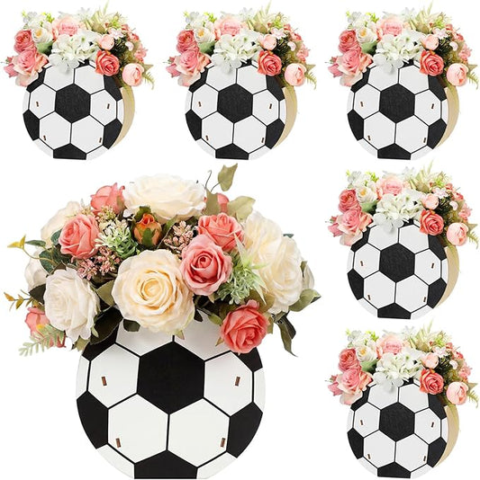 Cinnvoice 6 Pcs Wooden Centerpieces for Tables Baby Shower Decorations Tabletop Boxes Party Favor for Birthday Baby Shower Wedding Garden Tea Party(Soccer)