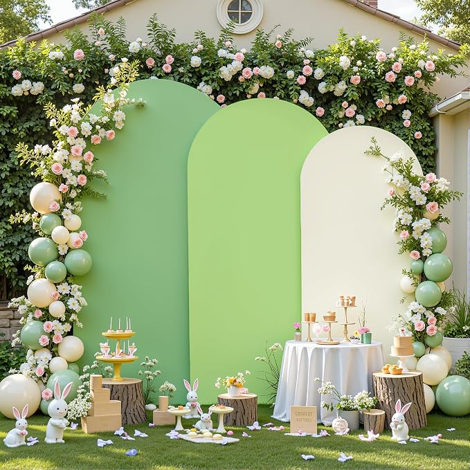 Set of 3 Arch Backdrop Covers(7.2ft, 6.6ft, 6ft) - Premium Stretchy Spandex Backdrop Arch Stand Cover for Baby Shower,Wedding,Party Decor Chiara Cover with Double-Sided Design(Cream Green)