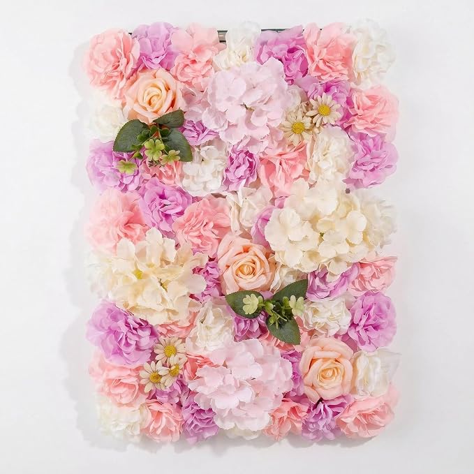 3D Flower Wall Backdrop 6 Pack, 24x16 Inch Pink & Purple Artificial Rose Panels for Wedding, Party, Photo Studio, Home & Fence Decor