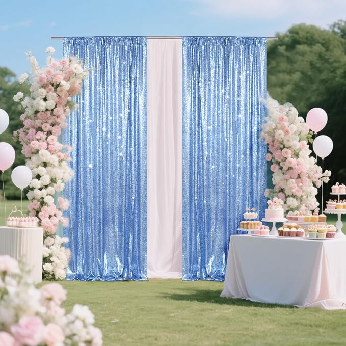 PartyDelight Sequin Backdrop Curtains 2x8ft 2 Panels | 3mm stitched sequin curtain with 4 inch rod pocket for 2x8ft 2 panel doorway window side drape narrow photo booth strip
