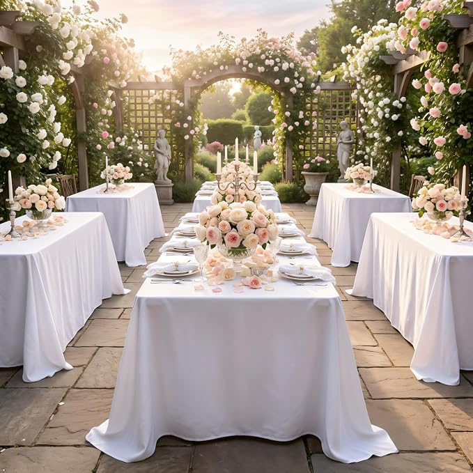 8 Pack White Tablecloth 90 x 132 Inch Rectangular Table Cloth for 8 Foot Rectangle Tables, Wrinkle Resistant Washable Polyester Fabric Covers for Wedding Party Banquet Buffet and Camping