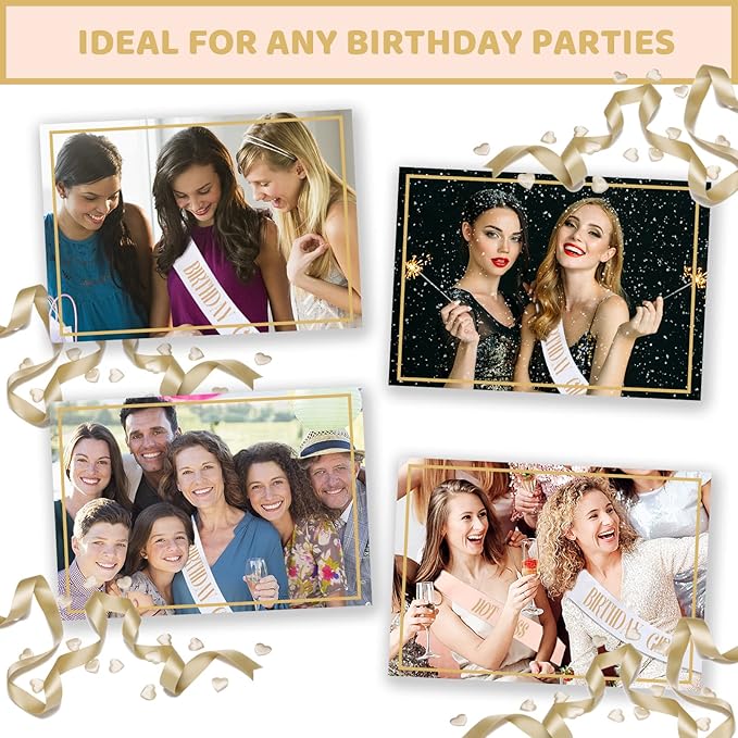 12Pcs Party Sashes Set, White Girl Sash + 11pcs Rose Gold Satin Sashes for Women's Birthday Party Gifts & Decorations