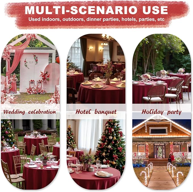 sancua 6 Pack Round Tablecloth 90 Inch Burgundy, Stain and Wrinkle Resistant Table Cloth - Washable Polyester Decorative Fabric Table Cover for Dining Tables, Christmas Parties and Camping