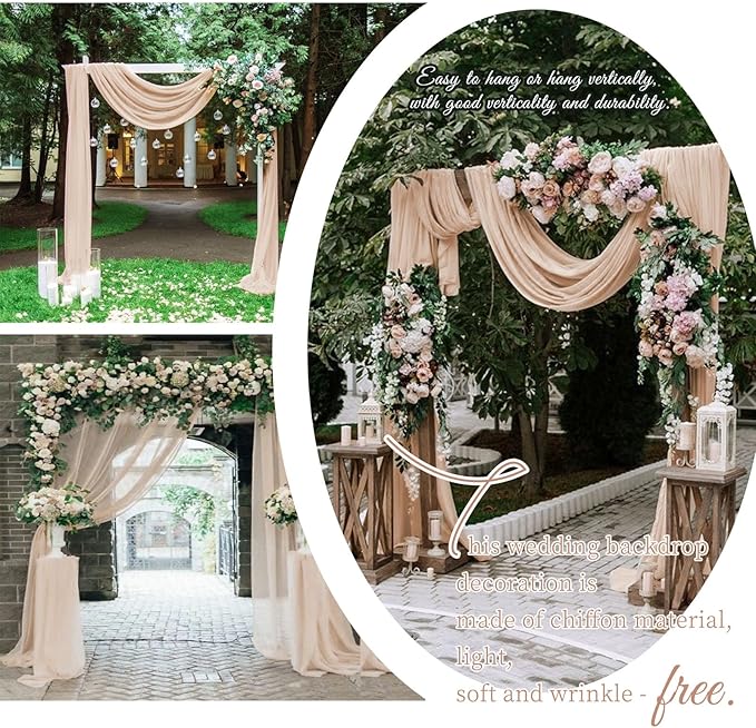 Wedding Arch Draping Fabric,8 Panels 28" x20ft Nude Wedding Arch Drapes for Ceremony Chiffon Fabric Drapes Arbor Drapery Wedding Arch Decorations for Reception Sheer Backdrop Curtains for Party Swag