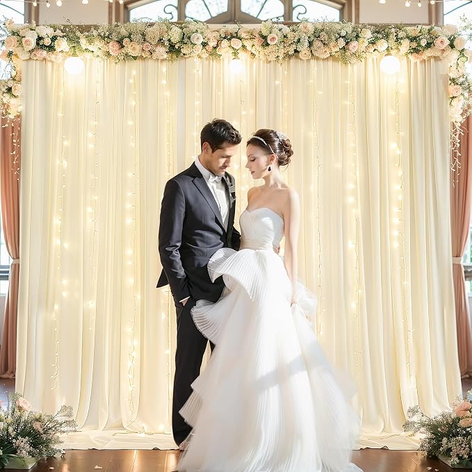 20x10FT Light Champagne Backdrop Curtains with Lights for Parties,Wrinkle Free Wedding Photo Backdrop Curtains for Baby Shower Birthday Ceremony Reception Home Party Decorations-5ft x 10ft,4 Panels