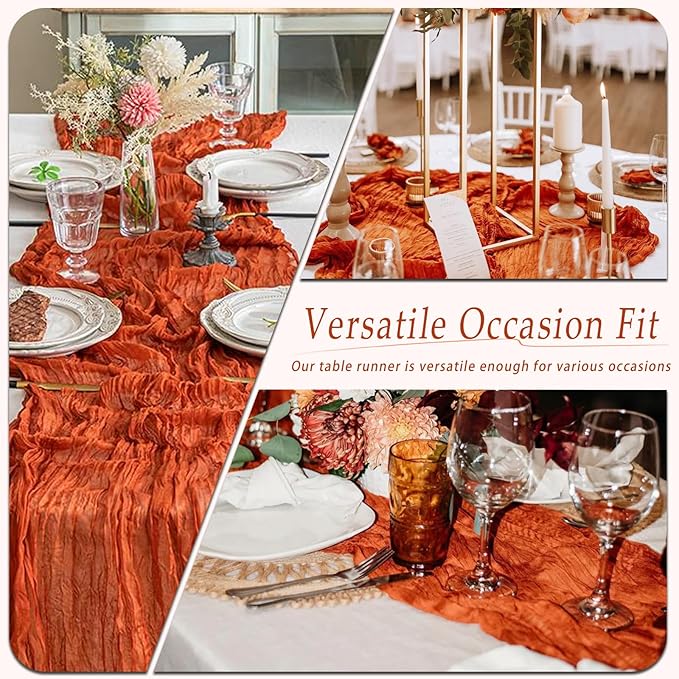 10 Pack Orange Cheesecloth Table Runner 17x108 Inch Semi Sheer Boho Rustic Gauze Cheese Cloth Table Runners for Wedding Party Birthday Baby Shower Home Décor