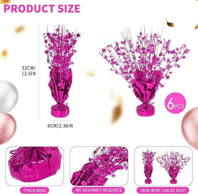 12 Pack Metallic Foil Spary Centerpieces for Tables, Hot Pink Centerpieces for Tables Decorations, Star Brust Table Centerpieces for Birthday Graduation Wedding Baby Shower Party