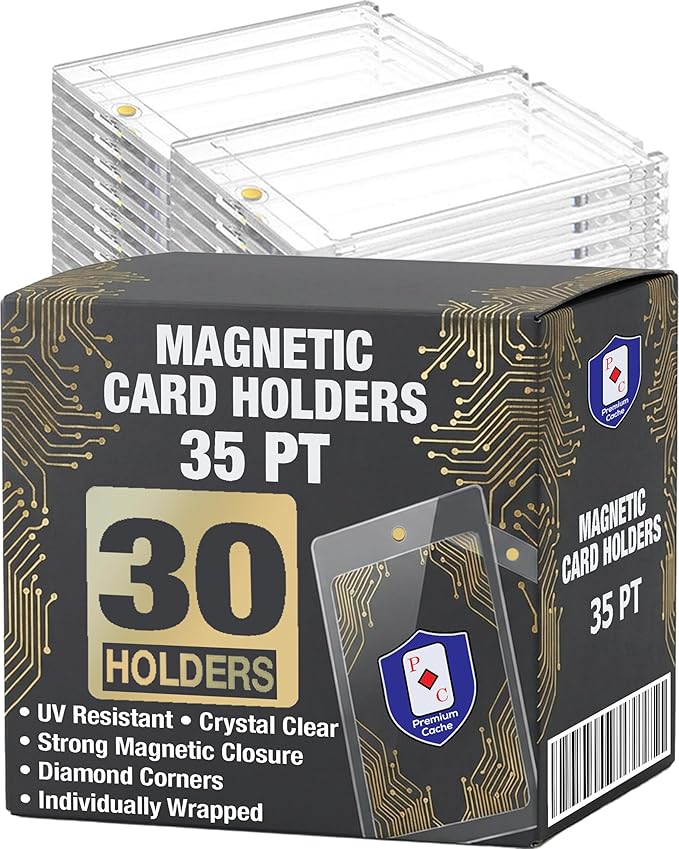 Magnetic Card Holders for Trading Cards | 35pt 30 Count | Clear Acrylic One-Touch Magnetic Card Holders Protector Case for Sports, TCG, and Collectible Cards