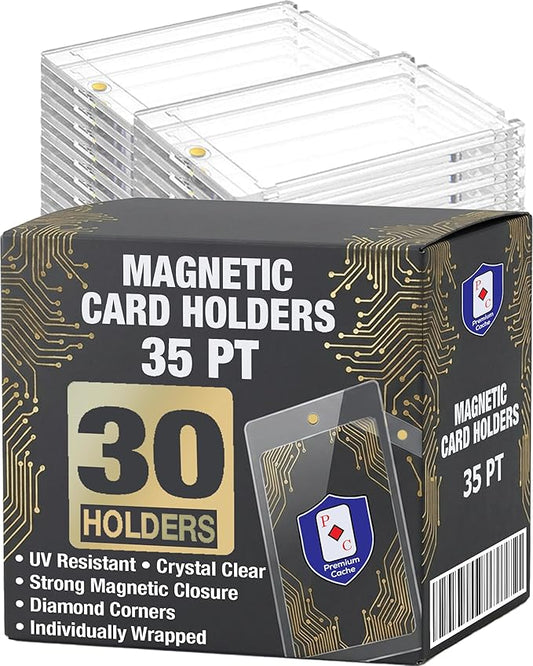 Magnetic Card Holders for Trading Cards | 35pt 30 Count | Clear Acrylic One-Touch Magnetic Card Holders Protector Case for Sports, TCG, and Collectible Cards