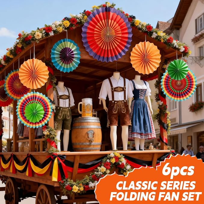 SUNBEAUTY Fiesta Party Mexican Birthday Party Decorations, Cinco De Mayo Hanging Paper Fans for Birthday Wedding Birthday Hanging Swirls Hispanic Heritage Month Decor Supplies