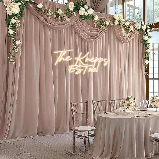 20ft x 10ft Taupe Backdrop Curtain Drapes, Wrinkle-Free Sheer Chiffon Fabric Photo Backdrop Panels for Wedding Arch Party Ceremony Stage Photo Backgrounds