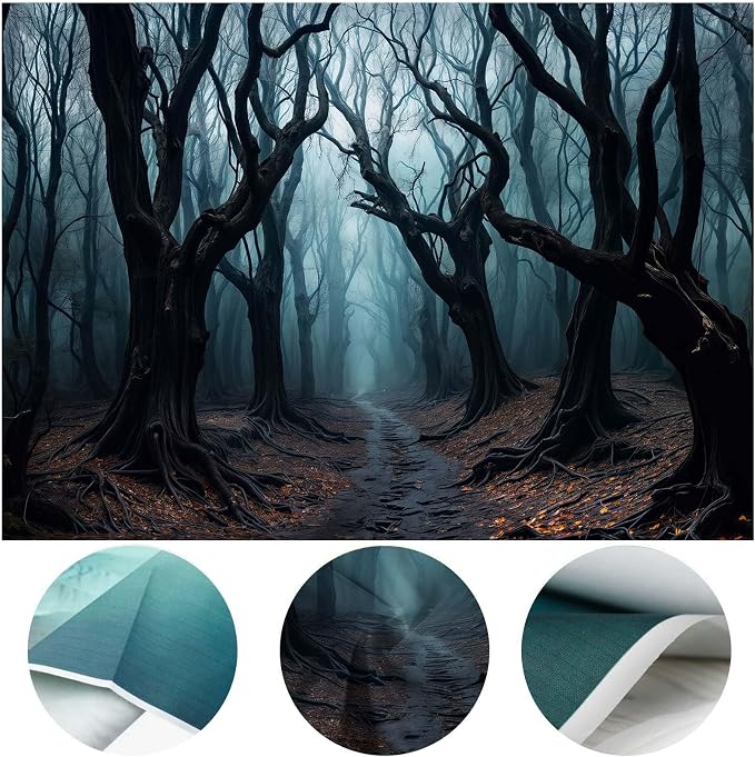 5 x 3 ft Halloween Forest Backdrop Haunted Mist Forest Witch Creepy Scene Dark Pathway Scary Trees Spooky Foggy Woods Background for Halloween Birthday Party Decorations Photo Booth Studio Props