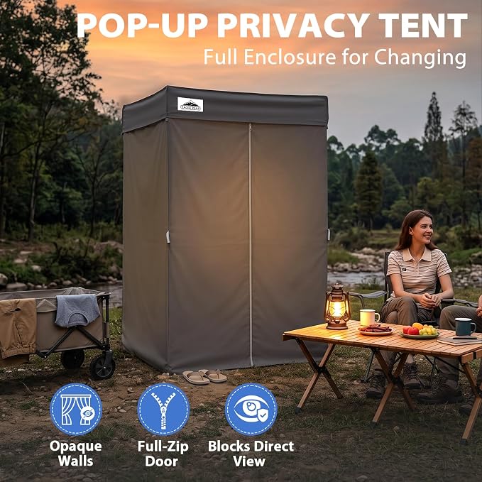 EAGLE PEAK 4x4 Pop Up Changing Tent, Flat Top Changing Room, Dark Gray | Portable, Privacy Tent, Pool Cabana, Dressing Room, Shower & Toilet Use, Opaque Fabric, Instant Setup, Photoshoots, Camping