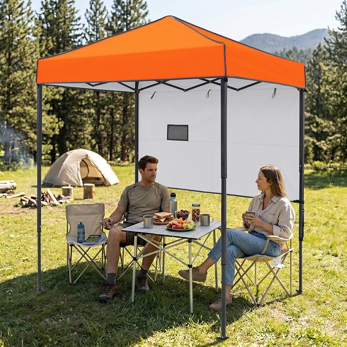 EAGLE PEAK 6x4 Instant Pop Up Canopy Tent with 1 Half Wall Panel, Straight Leg Sun Shelter, Portable Canopy with Carry Bag for Camping, Beach & Sports, Orange