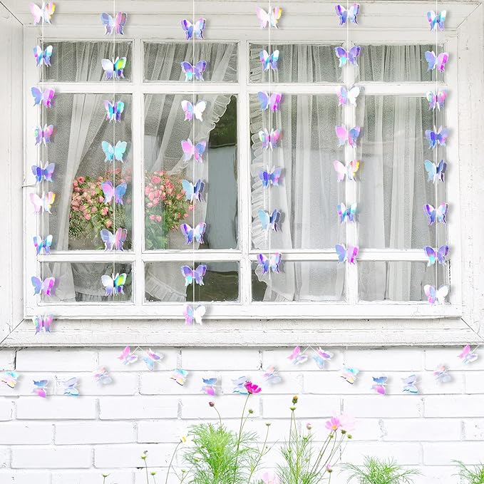 Zonon 8 Pieces Butterfly Garland Party Decoration Floral Banner Butterflies Hanging Decor Streamers for Garden Wedding Holiday Birthday Baby Shower Tea Party (2.8 x 2.4 Inches)