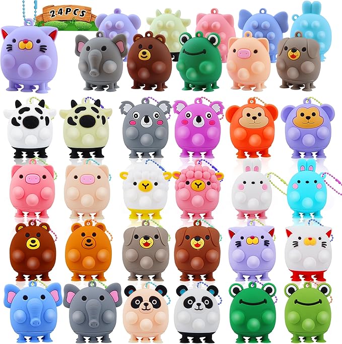 ChildFun 24 PCS Party Favors for Kids,3D Animal Pop Toys,Goodie Bags Stuffers for Kids,Pinata Stuffers Carnival Prizes,Fidget Toys Bulk,Prize for Classroom,Suction Toys for Toddlers
