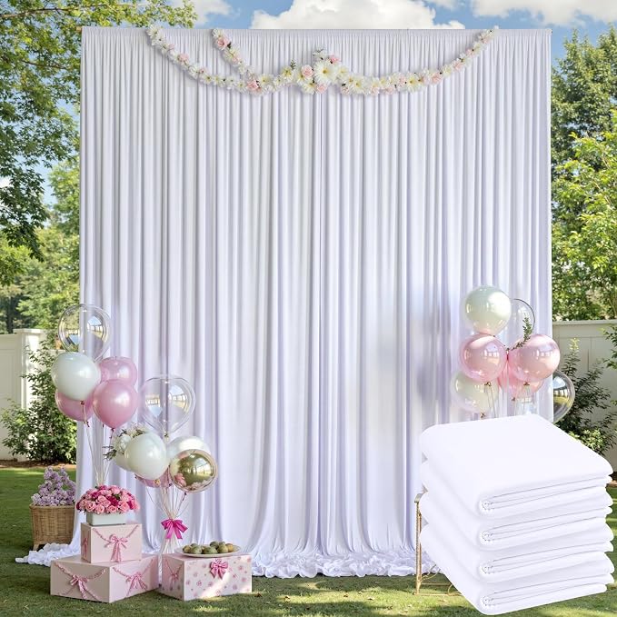 20ft x 14ft Wrinkle Free White Backdrop Curtains for Parties, White Photo Backdrop Drapes 4 Panels 14FT Long Silky Back Drop Cloth for Wedding Birthday Photography Background Decor