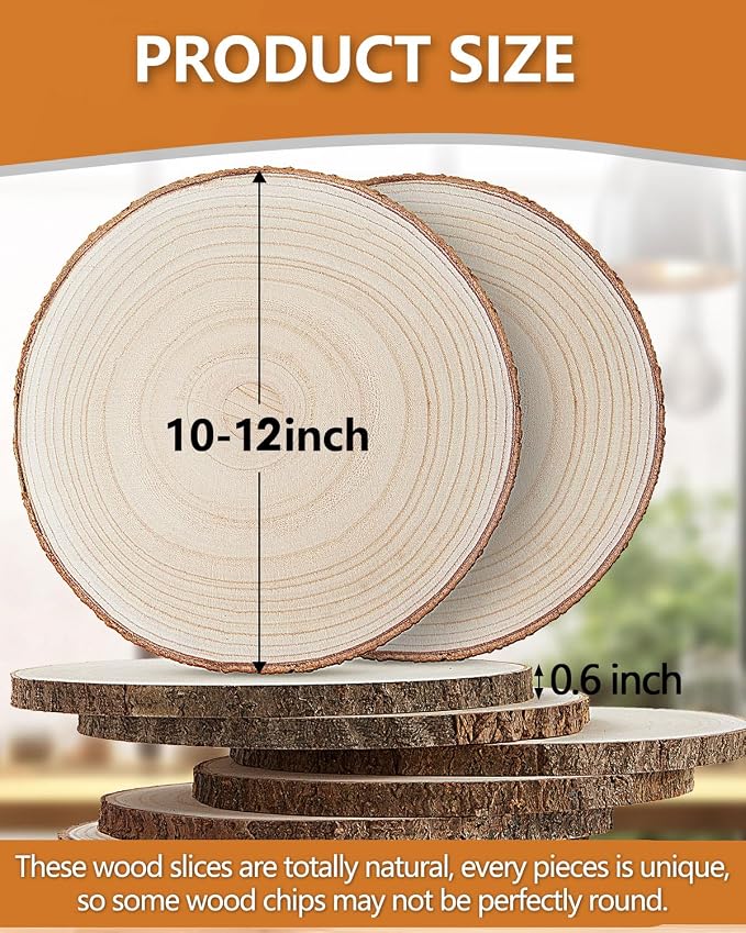 Set of (10) 10-12 Inches Large Wood Slices, Wood Centerpieces for Tables, Wood Slices for Centerpieces, Unfinished Wood Rounds for Wedding, Baby Shower, Party, Natural Paulownia Wooden Slabs