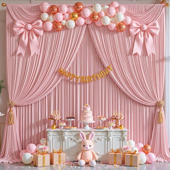 Rose Backdrop Curtains-Wrinkle-Free Polyester Photography Drapes Party Curtain Background for Baby Shower Wedding Decorations- 16 X10FT