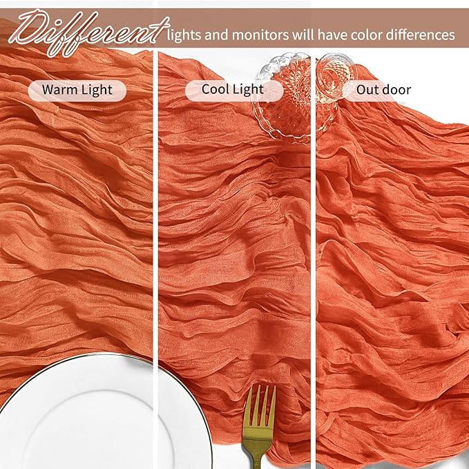 25 Pack Orange Cheesecloth Table Runner 17 x 108 Inch Gauze Table Runner Fabric Semi Sheer Cheese Cloth Table Runner Bulk for Rustic Romantic Wedding Baby Shower Table Decoration