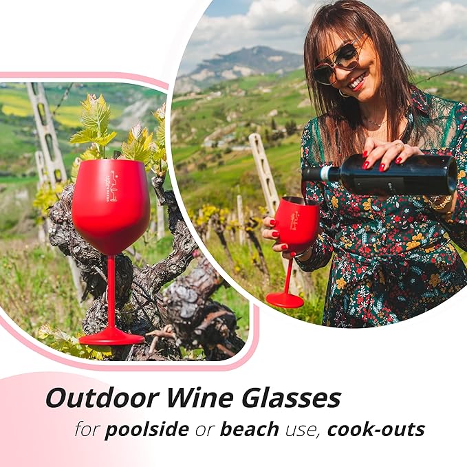 Gusto Nostro Valentine’s Day Gift Stainless Steel Wine Glass – 18 oz Red, Unbreakable Colorful Wine Glasses for Travel, Camping and Pool – Fancy Unique Metal Wine Glass for Outdoor, Picnics (Set of 2)