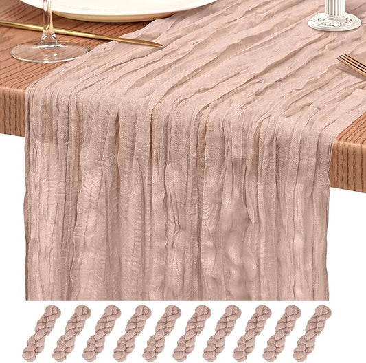 10 Pack Dusty Pink Cheesecloth Table Runner 10FT Boho Gauze Cheese Cloth Table Runners Romantic Rustic Sheer Table Decorations for Wedding Party Baby Shower Birthday Holiday Home