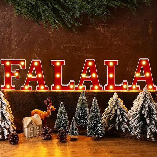Honoson 6 Pcs Falala Christmas Decorations Indoor Christmas Neon Lights up Sign Party Decorations LED Marquee Light for Xmas Home Kitchen Bedroom Fireplace Tabletop Party Decoration