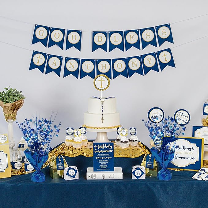12 Pack Blue Metallic Foil Spray Centerpiece Star Table Decoration Burst Table Centerpieces for Birthday New Year Wedding Anniversary Graduation Party Supply (Blue)