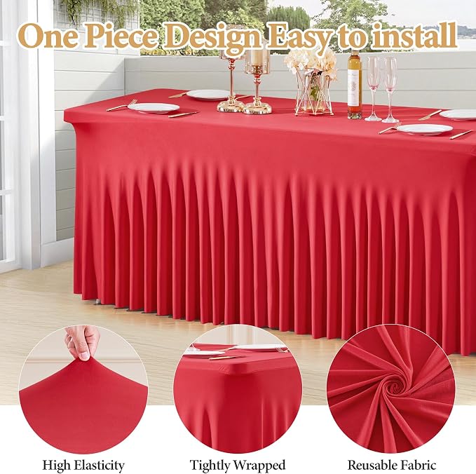 Shillance 2 Packs Red Spandex Table Clothes for 4 Foot Rectangle Table, Spandex Table Covers 4FT Stretch Table Skirts Wrinkle Free Fitted Table Cloth for Valentines, Event, Wedding, Banquet & Parties