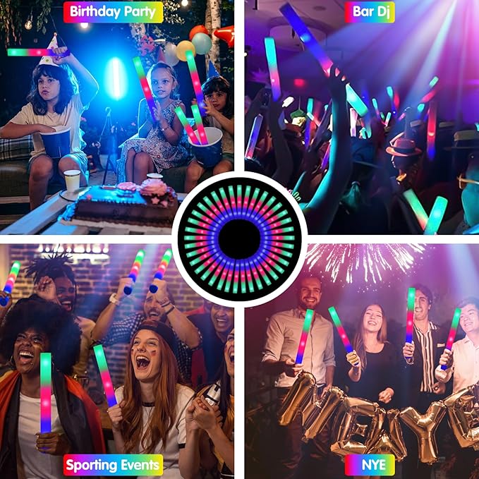 SHQDD 174PCS LED Foam Glow Sticks, Foam Light up Sticks Bulk Party Pack with 3 Modes Colorful Flashing, Glow in The Dark Party Supplies for Parties, Wedding, July 4th, Birthday,Raves,Concert,New Year
