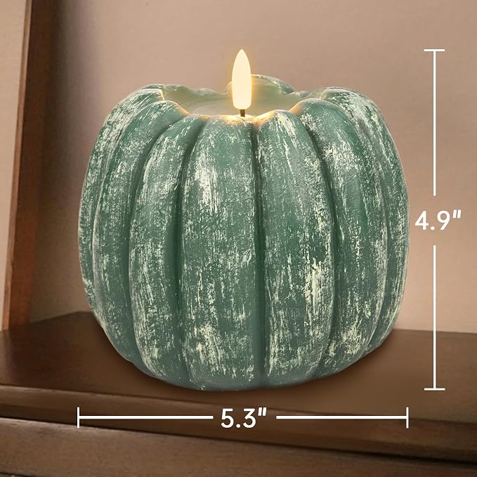 Fall Decorations for Home - Fall Decor - Flickering Flameless Wax Pumpkin LED Candle with Timer Remote - Autumn Party Decorations Indoor - Thanksgiving Battery Operated Candle Light for Mantel Table