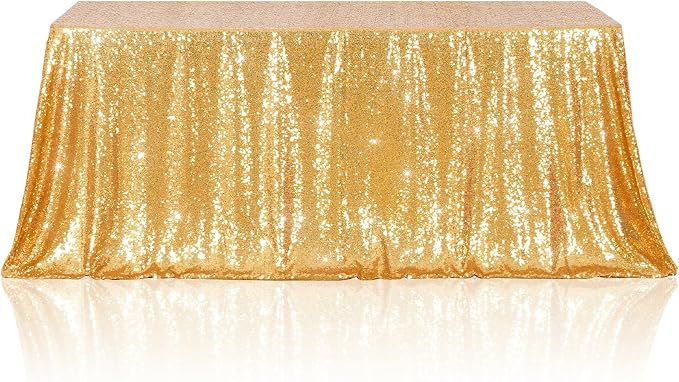 Poise3EHome Gold Sequin Tablecloth 90×132 Inch Rectangle Sparkly Fabric Table Cloth for Birthday Wedding Party Holiday Baby Shower Christmas Decoration