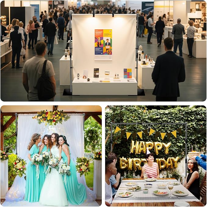 Backdrop Stand, 8x10ft Metal Base Photo Studio Support System, Adjustable Backdrop Frame for Photography, Streaming, Wedding, Projector Screen, Tool Free Setup & Portable Carry Bag