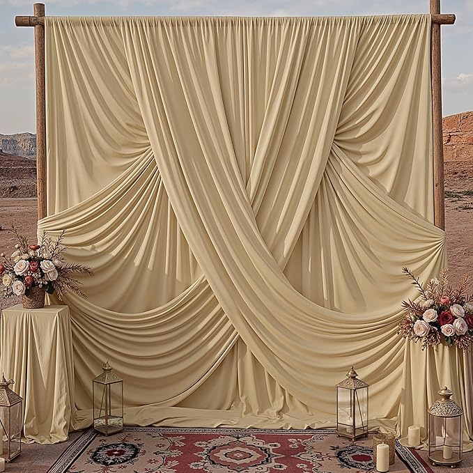 20x10ft Champagne Backdrop Curtains for Parties, 4 Panels 5x10ft Wrinkle-Free Polyester Background Curtains for Wedding, Birthday, Baby Shower,Graduation, Decorations