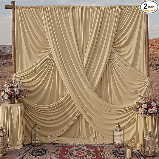 10x10ft Champagne Backdrop Curtains for Parties, 2 Panels 5x10ft Wrinkle-Free Polyester Background Curtains for Wedding, Birthday, Baby Shower,Graduation, Decorations