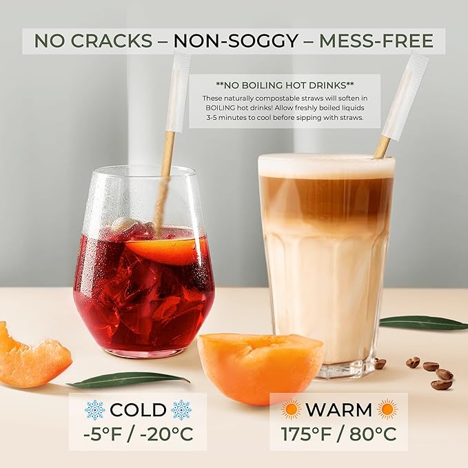 EcoPreps Biodegradable Sugarcane Straws, Plastic-Free Individually Wrapped Straws | 300 Count, 100% Compostable, Eco-Friendly Drinking Straw | 7.8” Sugar Fiber Disposable Straw, Packed in Paper Wrap