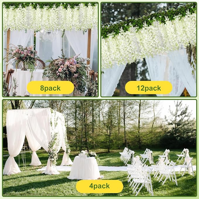 Alotiki Wisteria Hanging Flowers, Artificial Flowers for Decoration, Wedding, Garden, Wall,White 10 Pcs Total 60ft